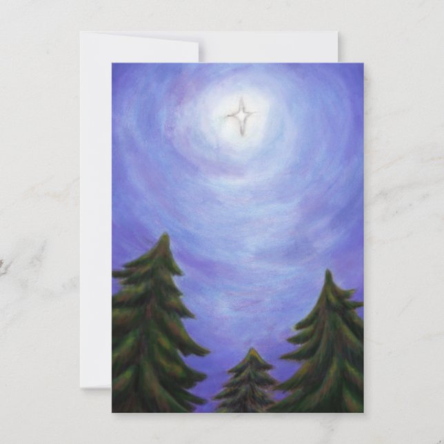målning konst christmas stjärna skog med strålande inbjudningar (Framsida)
