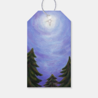 målning konst christmas stjärna skog med strålande presentetikett