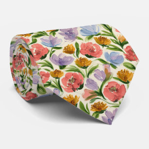 Målning Målad Trädgårdsblommönster Slips