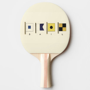 Målning med fyra Flaggor med nedsänkt text under Pingisracket