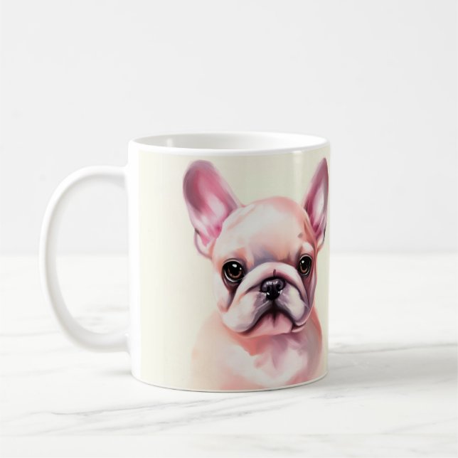 Målning med kute-fransk-bulldog kaffemugg (Vänster)