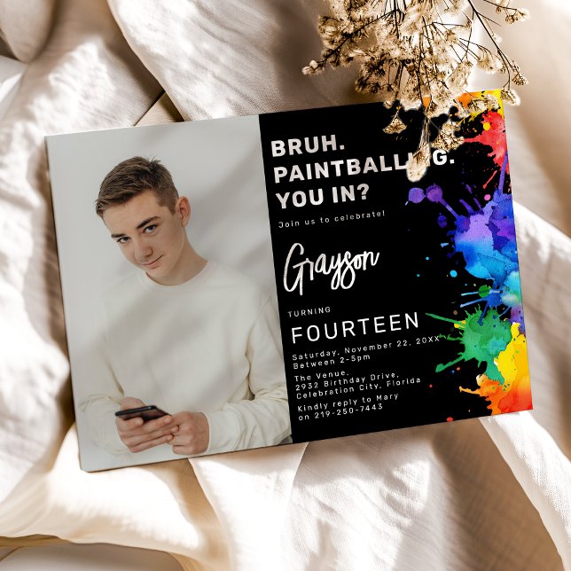 Målning med paintball Födelsedagsfest inbjudan (Skapare uppladdad)