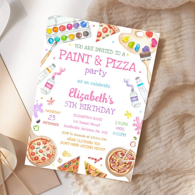 Målning och pizza konst målning födelsedagsinbjuda inbjudningar (Skapare uppladdad)