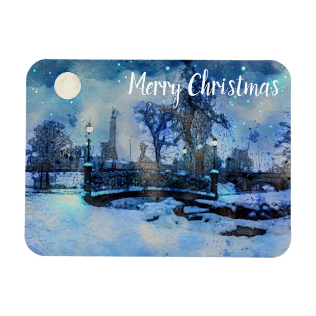 Målning på vinternatten i stadsparken magnet (Horisontell)