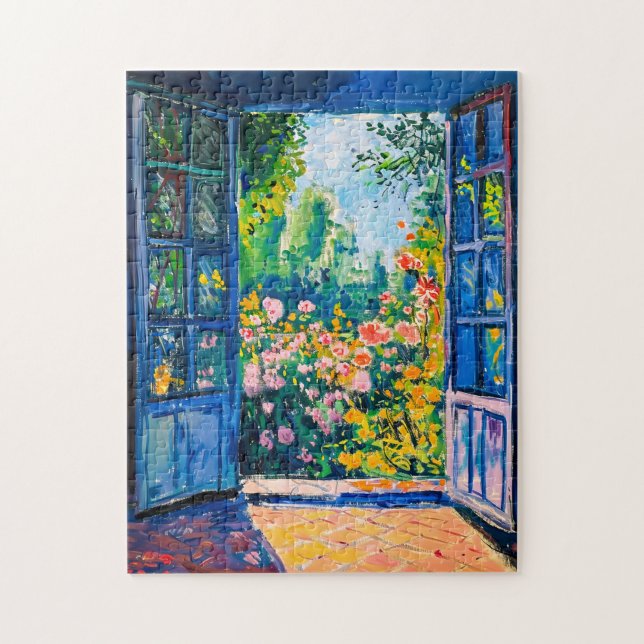 Målning Terrassvy över blomsterträdgård Pussel (Vertikal)