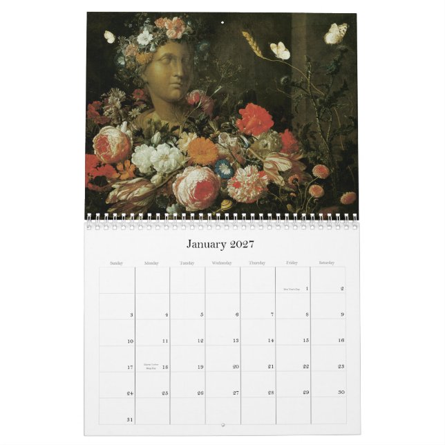 Målningar för konstkalenderblommigt kalender (Jan 2027)