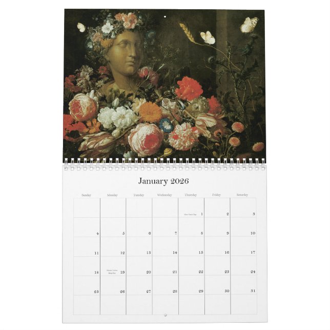 Målningar för konstkalenderblommigt kalender (Jan 2026)
