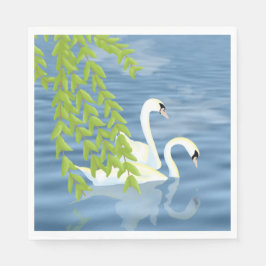 Målningsblått och Grönt par av Svanar på sjö Pappersservett