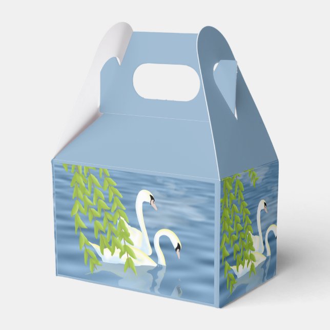 Målningsblått och Grönt par av Svanar på sjö Presentaskar (Framsidan Sidan)