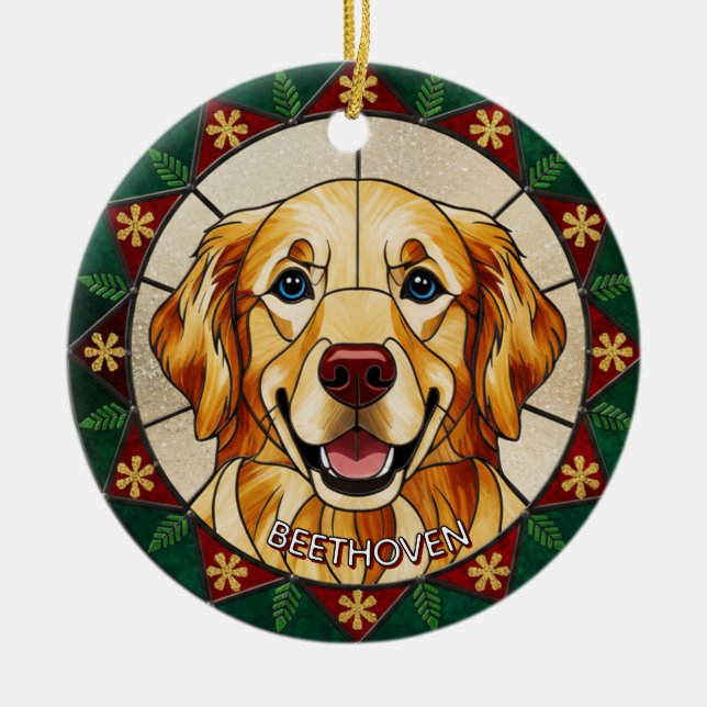 Målningseffekt i glas DOGS namn jul  Julgransprydnad Keramik (Framsidan)