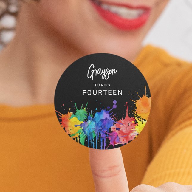 Målningsfödelsedagsfest Runt Klistermärke (Skapare uppladdad)