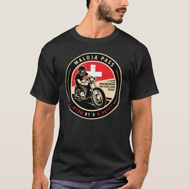 Maloja Pass | Schweiz | Motorcykel T Shirt (Framsida)