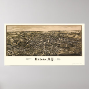 Malone panorama- karta för NY - 1886 Poster