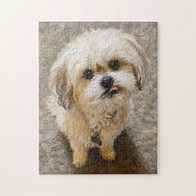 Malshi Hund Pussel Med Grått och Beige  (Vertikal)