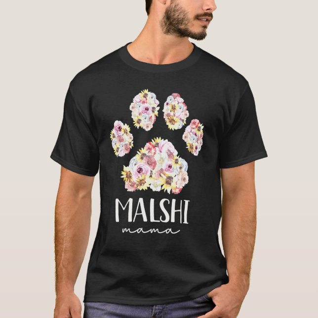 Malshi Mamma Malteese Shih Tzu Blommigt Tass Hund  T Shirt (Framsida)