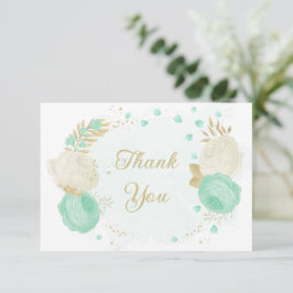 Malt grönt&vita blommor guld blommigt bröllop tack kort