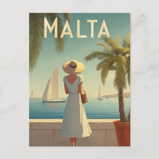 Malta 50-talets vintage vykort (Framsida)