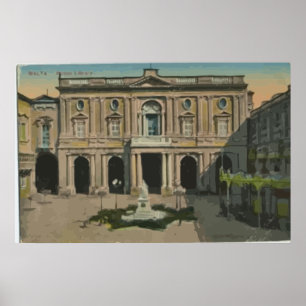 Malta - Bibliotek, Vintage Poster