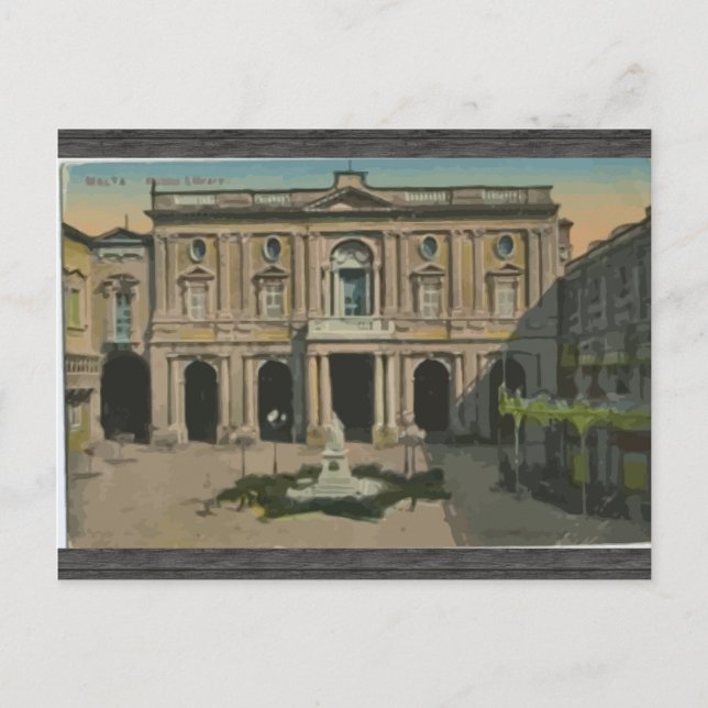 Malta - Bibliotek, Vintage Vykort (Framsida)