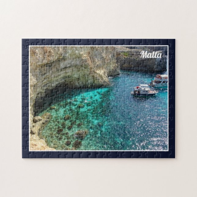 Malta Comino Blue Lagoon Turquise Blue Vatten Pussel (Horisontell)
