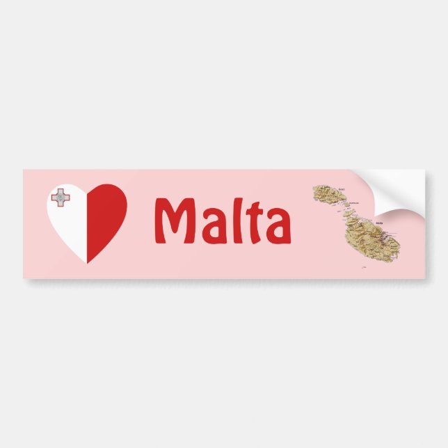 Malta Flagga Hjärta + Karta Bildäckslapp Bildekal (Framsidan)