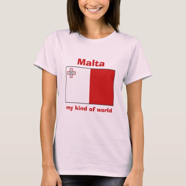 Malta flagga + Karta + TextT-tröja Tee (Framsida)