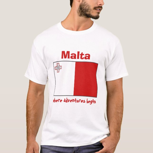 Malta flagga + Karta + TextT-tröja Tee Shirt (Framsida)