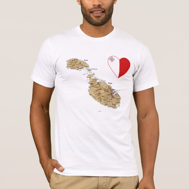 Malta flaggahjärta och kartaT-tröja T-shirt (Framsida)