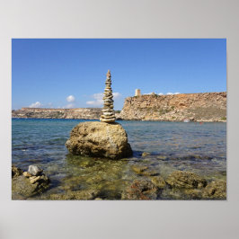Malta Ghajn Tuffieha Bay Stone Cairn Poster