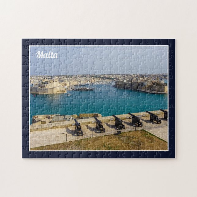 Malta Grand Harbour från Valletta Saluting Battery Pussel (Horisontell)