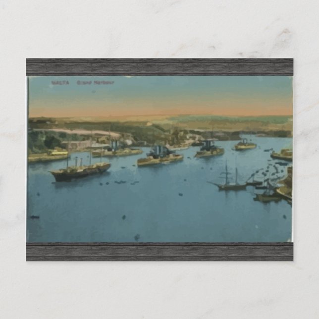 Malta - Grand Harbour, Vintage Vykort (Framsida)