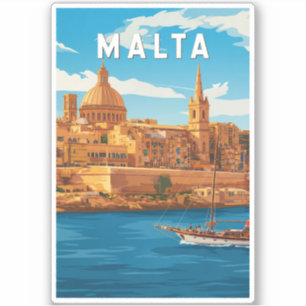 Malta Illustration Resa Konst Vintage Klistermärken