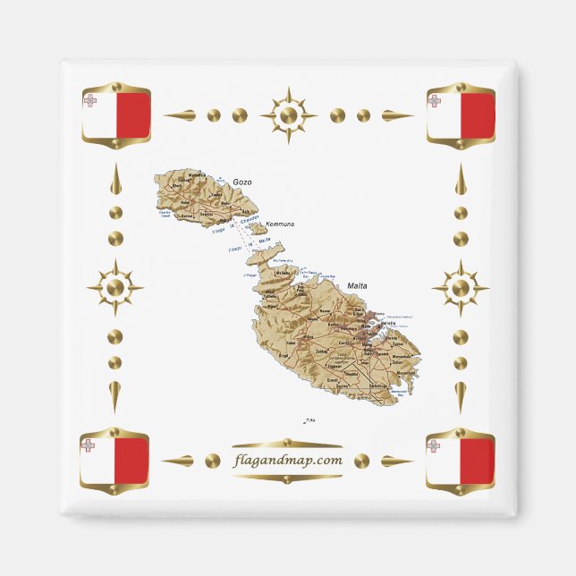Malta Karta + Flaggor Magnet (Framsidan)