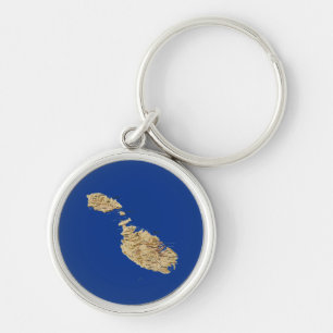 Malta karta Keychain Rund Silverfärgad Nyckelring