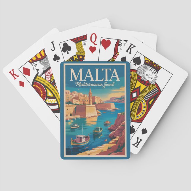 Malta kust illustration reskonst vintage casinokort (Baksidan)
