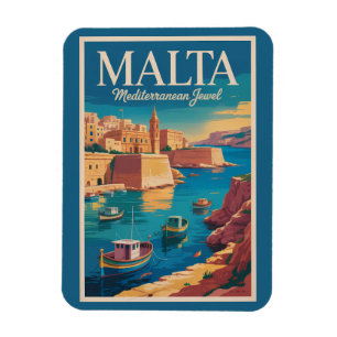 Malta kustillustration resekonst vintage magnet