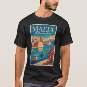 Malta kustillustration resekonst vintage t shirt