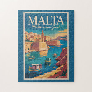 Malta kustillustration reskonst vintage pussel