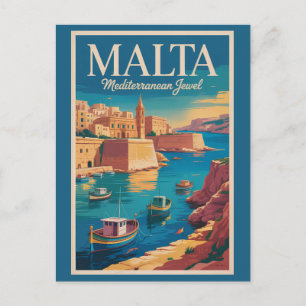 Malta kustillustration reskonst vintage vykort