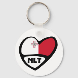 Malta Land Code Flagga Heart Nyckelring, MLT Nyckelring