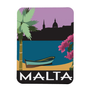Malta med vintage resorstilillustrationen magnet