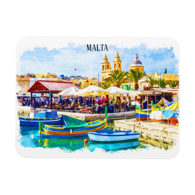 Malta Mediterranean Panorama View Magnet (Horisontell)