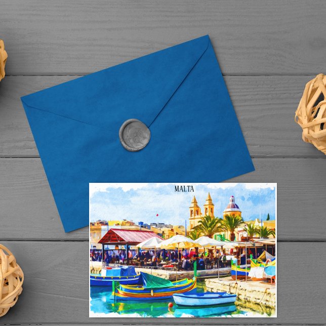 Malta Mediterranean Panorama View Vykort (malta panorama view harbour)