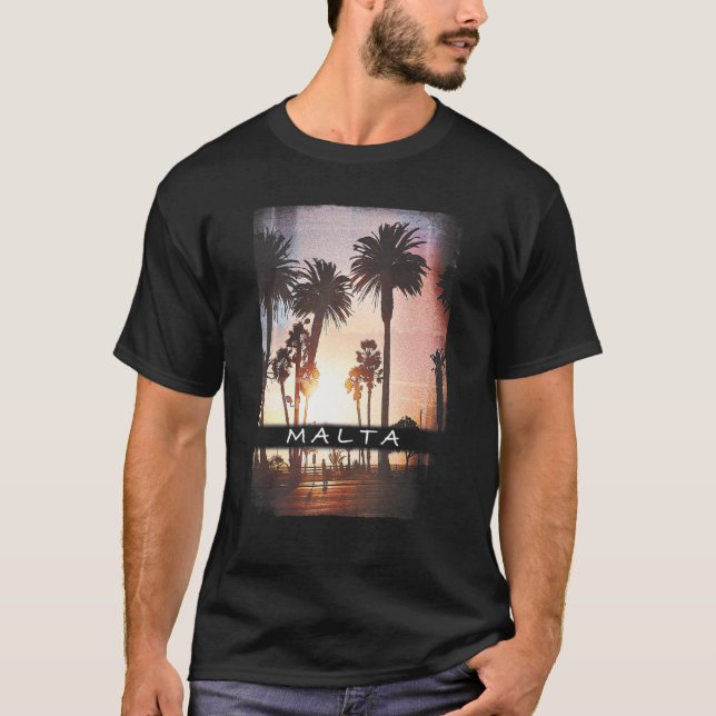 Malta Mediterranean Sunset Sunrise Photo T Shirt (Framsida)
