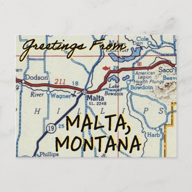 Malta Montana Vintage Karta Vykort (Framsida)