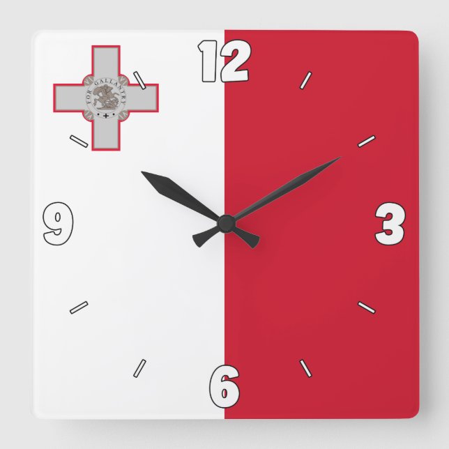 Malta National Flagga Patriotic Fyrkantig Klocka (Framsida)