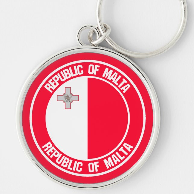 Malta runt emblem rund silverfärgad nyckelring (Framsidan)