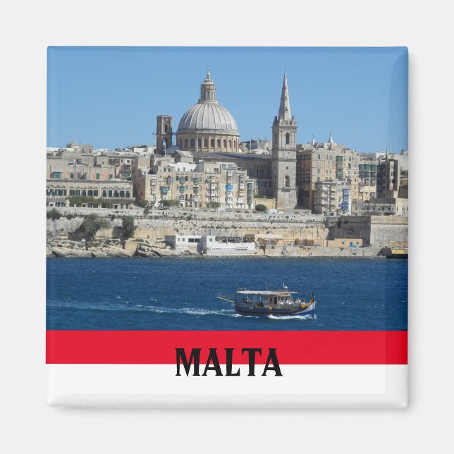 Malta Scene of Valletta and Harbour Souvenir Magnet (Framsidan)