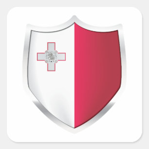 Malta Silver Shield Flagga Fyrkantigt Klistermärke