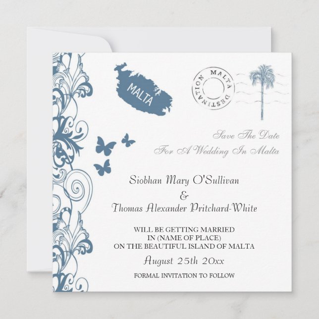 Malta Spara datumet i Malta Blue Inbjudningar (Framsida)
